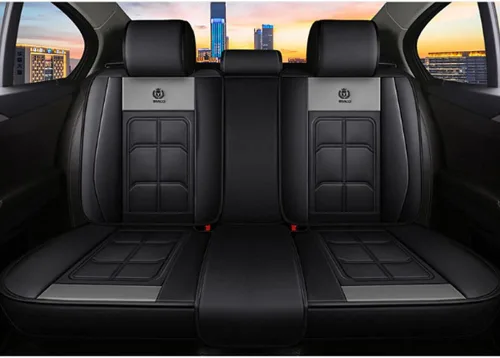 Vista 3 de Funda de cuero para asiento de automóvil para Dacia Sandero Stepway universal, antideslizante, transpirable, suave, juego completo, color gris