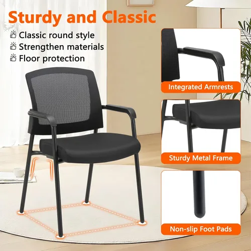 Vista 5 de CLATINA Silla de Recepción para Invitados de Oficina con Respaldo de Malla Apilable con Soporte Lumbar Ergonómico y Cojín de Asiento Engrosado