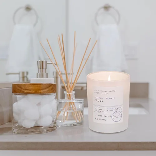Vista 2 de Velas perfumadas de eucalipto y árbol de té, velas de primavera, velas blancas para el hogar, vela de cera de soja natural, regalo para mujeres