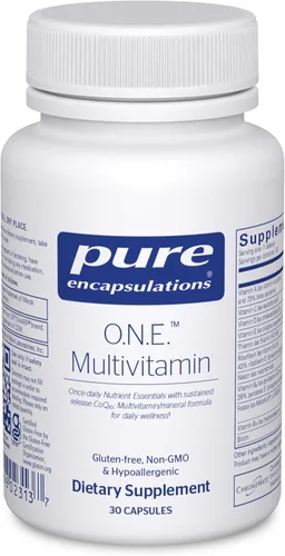Vista 9 de Multivitamínico O.N.E. de Pure Encapsulations, hipoalergénico de una toma diaria, con liberación sostenida de CoQ10, 120 cápsulas
