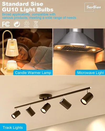 Vista 7 de SerBion Bombillas halógenas GU10 para lámpara calentadora de velas, regulables MR16 120 V 25 W bombillas para campana de pista y rango, blanco cálido