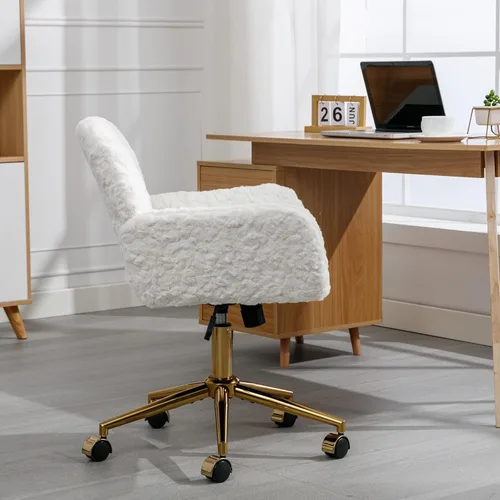 Vista 7 de Silla de tocador blanca, silla de escritorio, pequeña silla giratoria ajustable para maquillaje en casa, linda silla con forma de carcasa con patas
