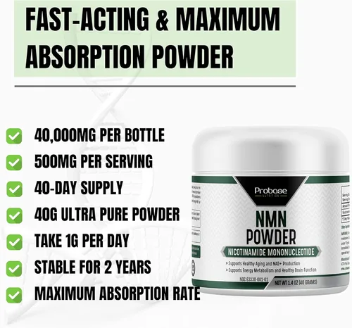 Vista 8 de Probase Nutrition Longevity Pure NMN Powder 40 Grams - Ultra-Pure, Fully Stabilized, Pharmaceutical Grade NMN to Boost NAD+, Nicotinamide