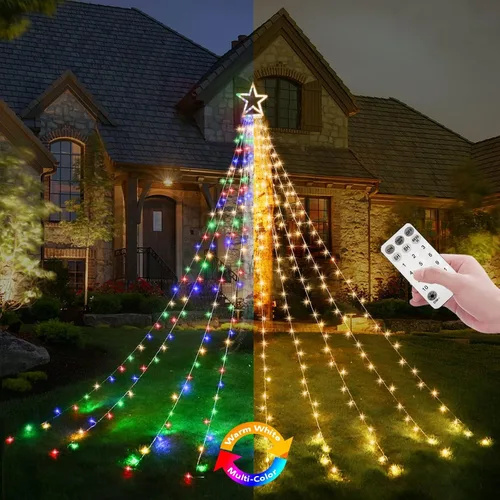 Decute - Tira de luces navideñas con cambio de color, 11 modos, temporizador, control remoto, impermeable, 320 ledes para decoraciones de árbol de