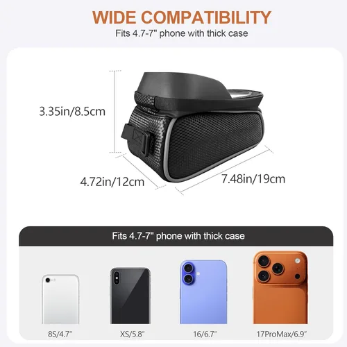 Vista 2 de Bolsa impermeable para cuadro de bicicleta SunHalo Gear, bolsa frontal para manillar de bicicleta, bolsa para teléfono de bicicleta de montaña