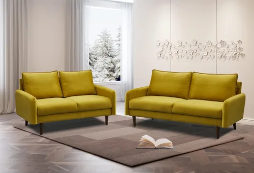 Vista 43 de INSTORY Sofá de terciopelo Sofá moderno de mediados de siglo con patas de madera para sala de estar - Beige
