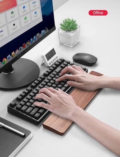 Vista 7 de Meatanty Reposamuñecas para teclado de madera, ergonómico TKL Gaming Walnut mecánico, reposamuñecas duro, reposamuñecas para computadora, portátil