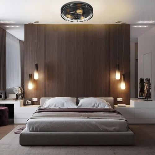 Vista 6 de Lámpara de techo de montaje empotrado de 16 pulgadas con pantalla de vidrio transparente, 3 luces para interiores y exteriores, luces de montaje