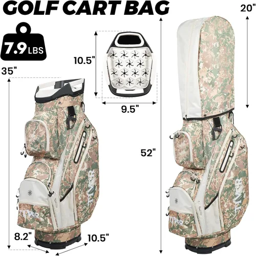 Vista 3 de TIVOR Bolsa de carrito de golf 2026 con parte superior divisora de longitud completa de 15 vías, 12 bolsillos, bolsa de carrito de golf silenciosa