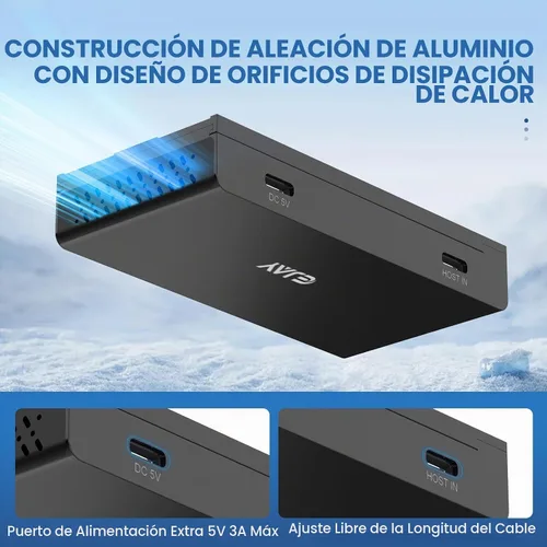Vista 5 de EJAY Hub magnético de 4 puertos (2A2C) de 10 Gbps para Mac y Windows Negro