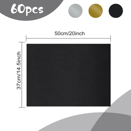 Vista 2 de Bouiexye - 60 hojas de papel de seda negro/oro/plata, papel de seda multicolor a granel, para envolver regalos, bricolaje, arte, manualidades