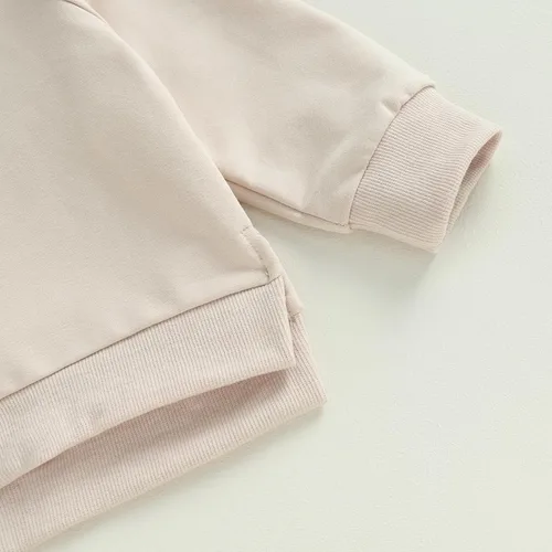 Vista 5 de Conjunto de 2 piezas de sudadera de manga larga para bebé niño y niña, color liso, 2 piezas, para otoño e invierno