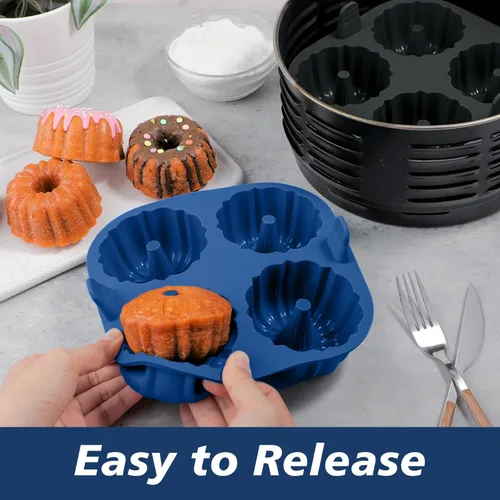 Vista 3 de Webake Sartén de silicona para hornear para hornear, moldes de tubo estriado antiadherentes sin BPA, 4 cavidades, juego de 2