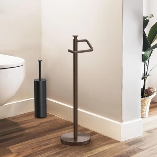 Vista 5 de Gatco 1435BZ - Soporte de papel higiénico de pie, 23.68 pulgadas, bronce Soporte para rollo de papel higiénico con base pesada y acolchada
