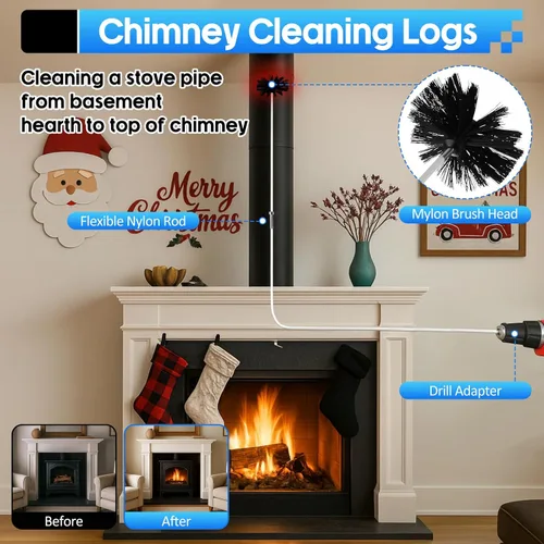 Vista 3 de Kit de 2 cepillos para chimenea con varillas flexibles, 20 pies