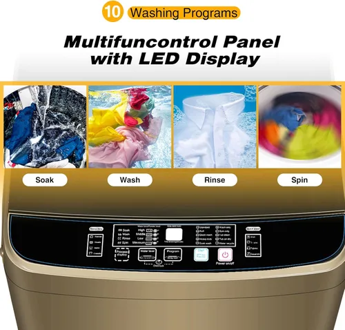 Vista 2 de Lavadora portátil de 17.7 libras, lavadora compacta completamente automática para apartamento, 10 programas de lavado, pequeña lavadora portátil