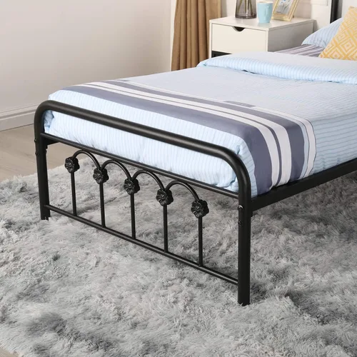 Vista 52 de VECELO Base de cama de tamaño individual con cabecero y estribo de madera, base de colchón con listones de metal fuertes y soporte antideslizante