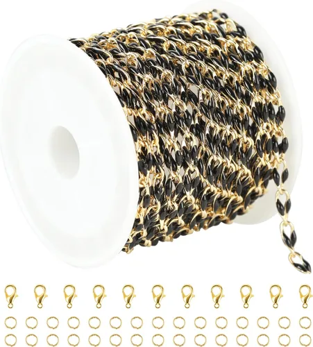 Vista 22 de YOUBEIYEE Cadena chapada en oro para hacer joyas, bandera estadounidense, cadena de cable esmaltada de color para mujer, collar, pulsera, cadenas