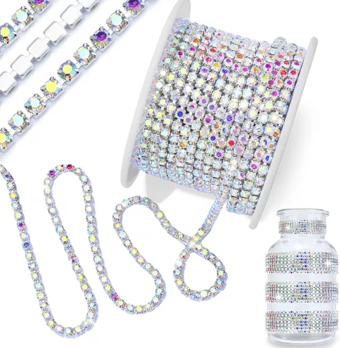 Vista 17 de 1 rollo de cadena de diamantes de imitación de 10 yardas, rollo de cadena de cierre de diamantes de imitación de cristal de 0.079 pulgadas, borde