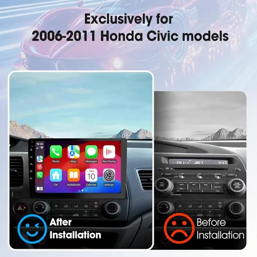 Vista 4 de Haudio Estéreo de coche Android para Honda Civic 2006-2011, pantalla táctil doble DIN de 10.1 pulgadas, CarPlay inalámbrico y Android Auto, GPS, FM