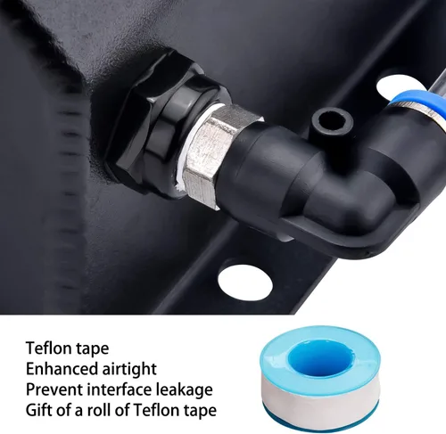 Vista 3 de SPEEDWOW Tanque de desbordamiento de refrigerante, tanque de desbordamiento de radiador de aluminio con cinta de teflón y junta tórica, tanque