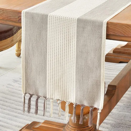 Vista 12 de Camino de mesa de lino Wracra, caminos de mesa de macramé estilo granja de 36 pulgadas de largo para decoración de mesa de comedor, boda, fiesta