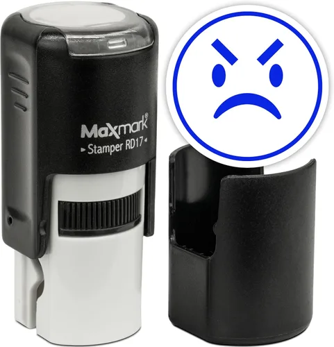 Vista 87 de MaxMark Sello de Emoji Autoentintado Redondo - Enojada - Tinta Negra