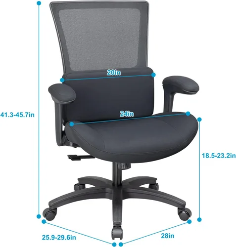Vista 2 de BOLISS Silla de escritorio ergonómica de malla para oficina, grande y alta, con soporte lumbar y brazos abatibles con cojín suave, 400 libras