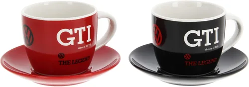 BRISA VW Collection - Juego de tazas de café expreso Volkswagen, diseño GTI (The Legend/Red & Black/2 piezas/3.4 fl oz/3.4 fl oz)