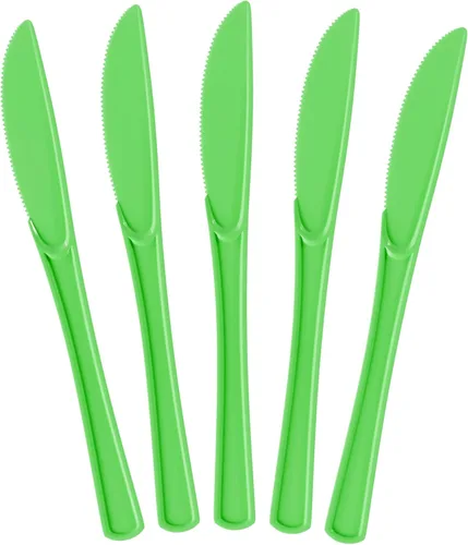 Vista 20 de Exquisite Cuchillos de plástico morados, 50 piezas, cuchillos morados, utensilios desechables, juego de cubiertos de plástico resistente