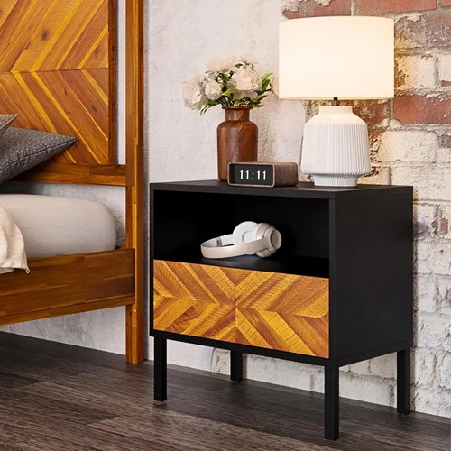 Vista 33 de Bme Lyra Mesita de noche, mesa auxiliar de madera maciza, fácil montaje, con 2 cajones de almacenamiento para sala de estar y dormitorio, moderna