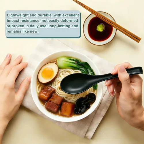 Vista 3 de Kyraton Cucharas de sopa de 24 piezas, cuchara de mesa de plástico reutilizable, cuchara asiática resistente y duradera, hecha de polipropileno