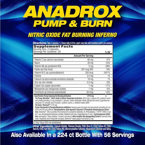 Vista 3 de MHP Anadrox Pump & Burn, óxido nítrico Fat Burning Inferno, 112 cápsulas
