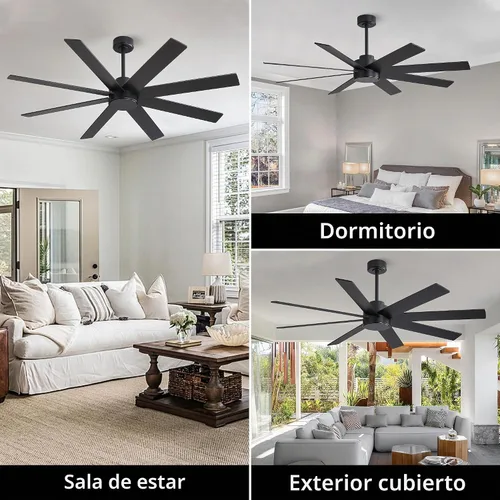 Vista 8 de WINGBO Ventiladores de techo CC grandes de 60 pulgadas sin luces, 3 varillas descendentes, 8 aspas de madera contrachapada, motor CC reversible de 6