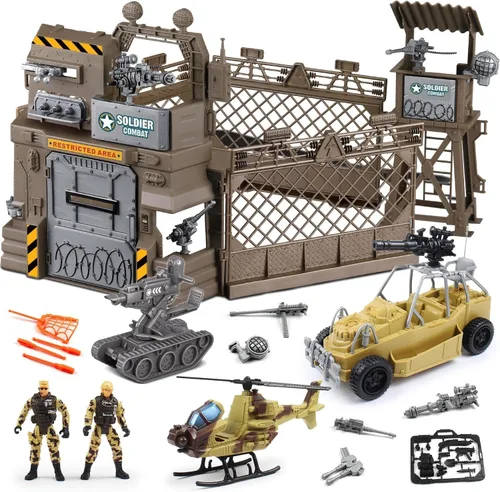 Fisca Set de Juguetes Militares - Juego de Figuras de Acción de Soldados del Ejército con Vehículos Militares, Equipo de Armas y Juego de Modelos de