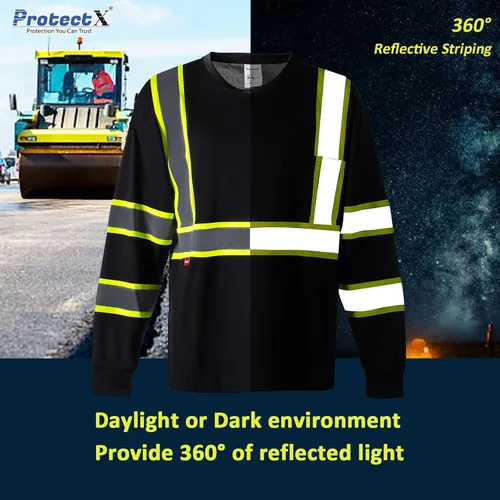 Vista 2 de ProtectX Camisetas de seguridad reflectantes de manga larga resistentes para hombre, de alta visibilidad para construcción, clase 2-3 tipo R