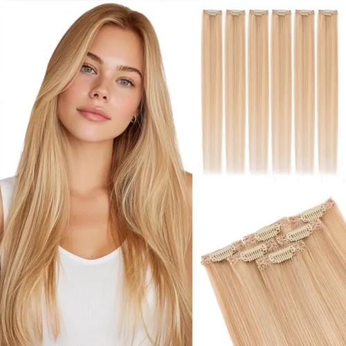 Vista 54 de Rich Choices Extensiones de cabello humano real con clip de 6 piezas, diseño de clip único, extensiones invisibles con clip para cabello corto