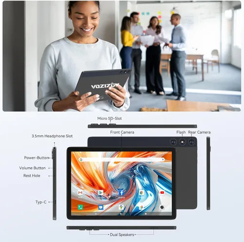 Vista 6 de Tablet Android 14 2 en 1 de 10 pulgadas con teclado/funda, 14 GB de RAM, 128 GB de ROM (TF 1 TB), Octa-Core, pantalla Incell, WiFi 5G+4G LTE