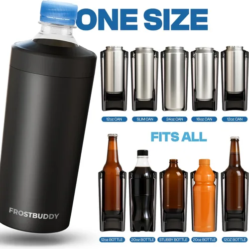 Vista 2 de Universal Buddy XL Can Cooler de Frost Buddy - Se adapta a latas y botellas de 12 onzas, 16 onzas, 20 onzas y 24 onzas - Mantén tus bebidas Azul bebé