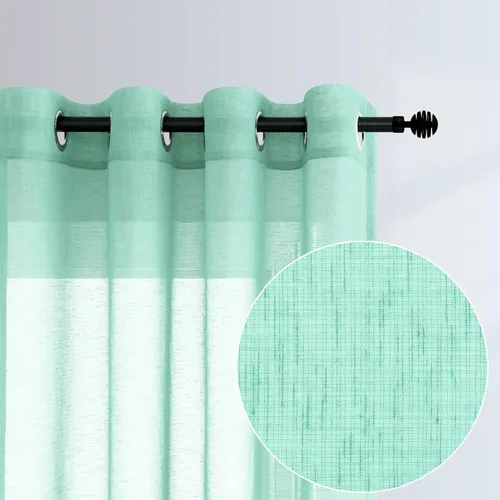 Vista 44 de Cortinas traslúcidas negras de 63 pulgadas de largo para decoración de dormitorio de niños, 2 paneles con ojales, cortinas de aspecto de lino