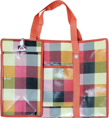 Vista 3 de Juego de 3 bolsas de compras gruesas, fuertes y duraderas con cremallera, bolsillo lateral con asa fuerte para viajes, mudanzas, campamentos.