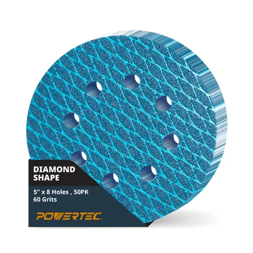 Vista 21 de POWERTEC 25PK, 40 Granos, Discos de Lijado de 5 Pulgadas - Gancho y Bucle, Discos de Lijado de Óxido de Aluminio de 5 Pulgadas de 8 Agujeros