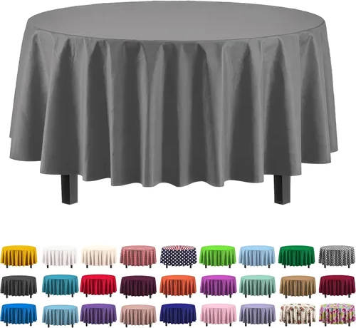 Vista 29 de Exquisito paquete de 4 manteles de plástico blanco desechables de 84 pulgadas de Party Solids - Mantel redondo desechable para fiestas - Manteles