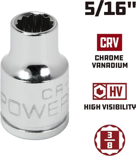 Vista 17 de Powerbuilt Enchufe poco profundo de 3/8 pulgadas x 1/4 pulgadas, enchufe de 12 puntos, hecho de cromo-vanadio, marcado de tamaño láser - 641000