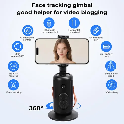 Vista 2 de Trípode automático de seguimiento facial de 360°, soporte para teléfono con base, transmisión en vivo/videoconferencia/artefacto de vlog, control