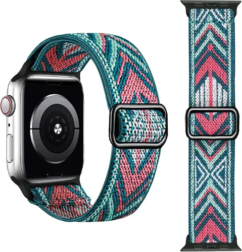 Correa elástica Solo Loop Compatible con Apple Watch Band de 1.49, 1.57, 1.61, 1.65, 1.73, 1.77, 1.7, 1.97 pulgadas, Boho Bands para iWatch Series
