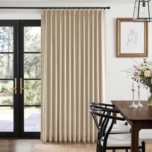 Vista 16 de Cortinas plisadas de lino totalmente opacas beige de 72 pulgadas de largo