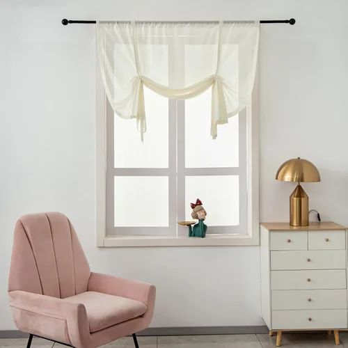 Vista 7 de 1 panel de cortina romana traslúcida con bolsillo para barra, elegante diseño hueco, cortina de globo de gasa para cocina, baño, sala de estar