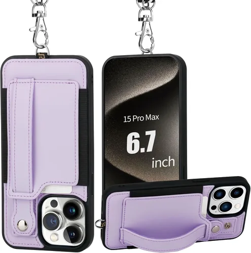 Vista 13 de TOOVREN Funda para teléfono compatible con iPhone 15 Pro Max con correa para cartera, soporte para tarjetas, soporte, funda de cuero para iPhone 15
