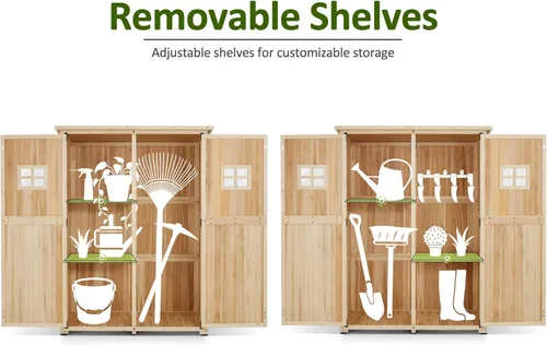 Vista 4 de MCombo Armario de almacenamiento grande de madera para exteriores con 2 estantes, cobertizo de almacenamiento de jardín de gran